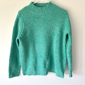 WoolOvers Lambswool Chunky Knit Mock Neck Sweater Green Pullover Ribbed